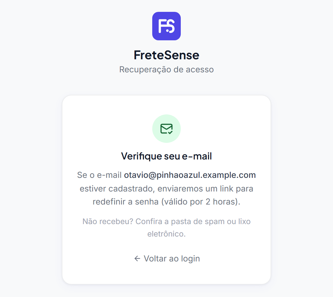Confirmação Verifique seu e-mail depois de pedir a redefinição de senha