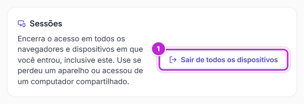 Bloco Sessões com o botão Sair de todos os dispositivos