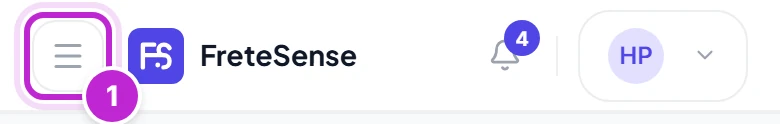 Topo da tela no celular com o botão que abre o menu de navegação